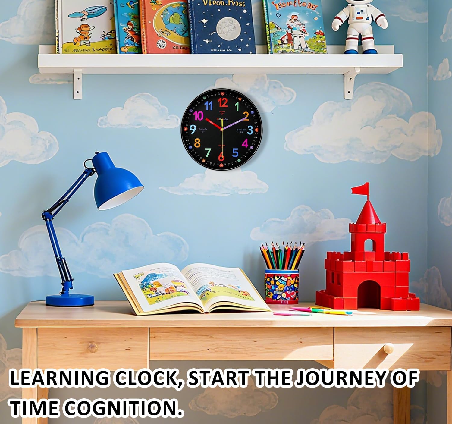 Colorful Teaching Wall Clock, 8 Inch Learning Classroom Clock, Battery Operated Silent Analog Clocks for Bedroom Classroom Decor, Homeschool Supplies Telling Time Teaching Clocks for Kids